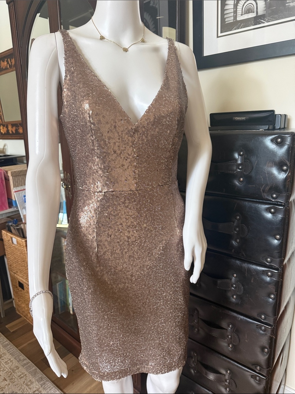Lulu's Rose Gold Sequin V-Neck Mini Dress